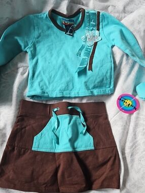 No Name Turquoise & Brown Kids Matching Set - Long Sleeve Top & Skirt